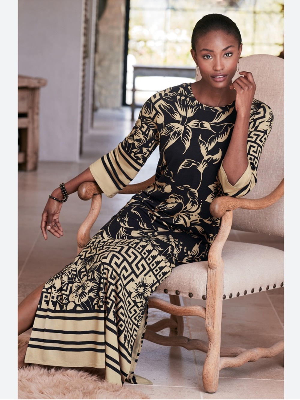 Soft Surroundings Asteria Printed Jersey Knit Maxi Dress, S